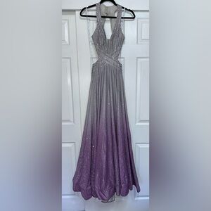 Camille La Vie Silver to Lavender Ombre Beaded Evening Gown